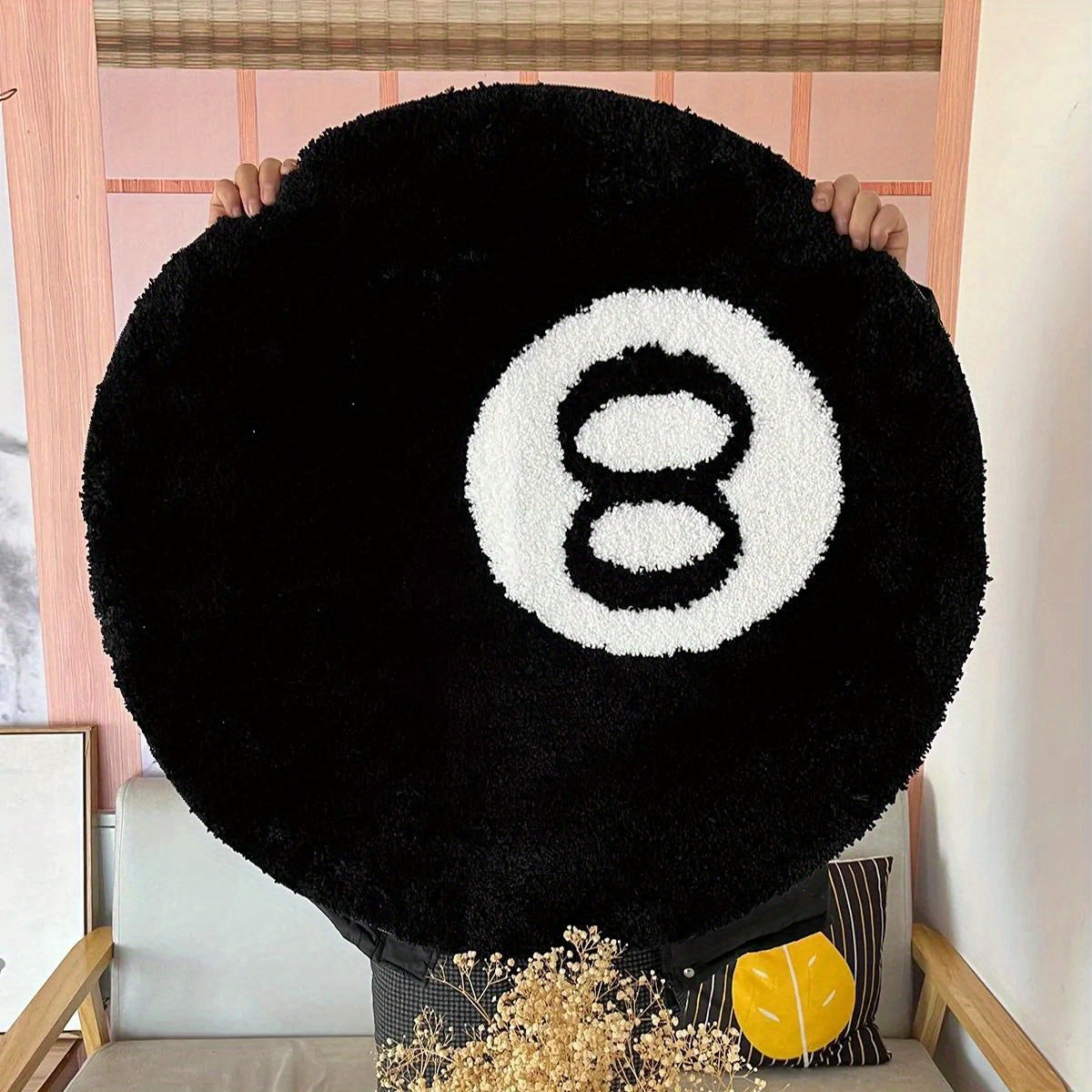 Skorter | Billiard Black 8 Ball Rug - Round Non-Slip Floor Mat for Living Room, Bathroom, and Decoration (Available in Various Sizes)