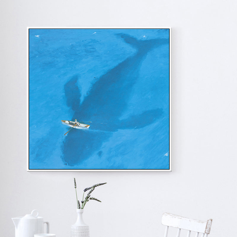 Skorter | Blue Dolphin and Boat Canvas Textured Tropical Dining Room Wall Decor, Multiple Sizes