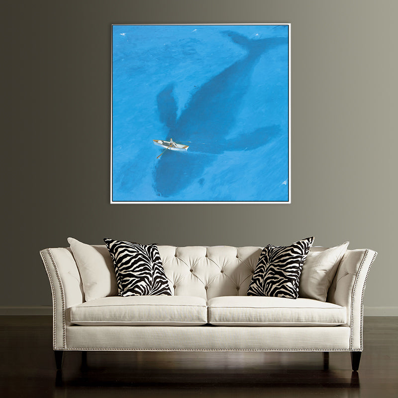 Skorter | Blue Dolphin and Boat Canvas Textured Tropical Dining Room Wall Decor, Multiple Sizes