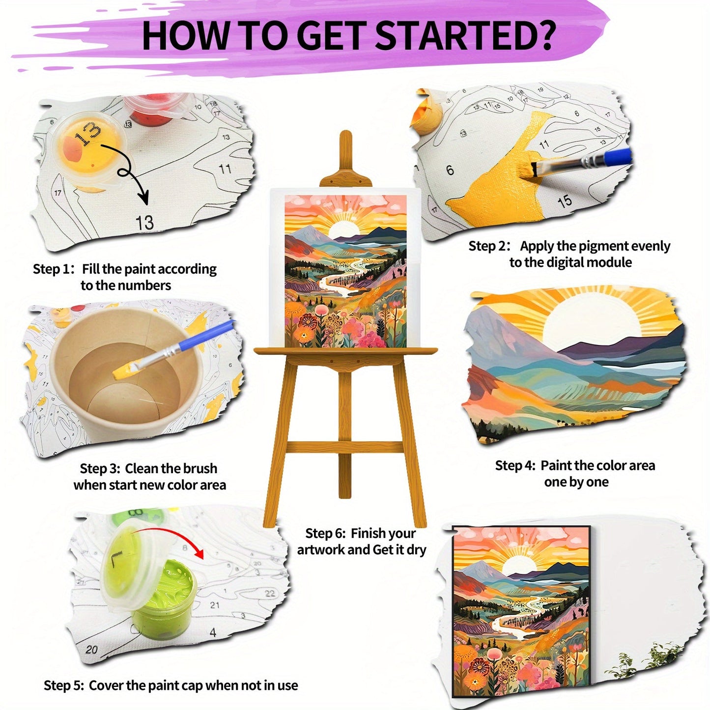 Skorter | 1pc Sunset Mountain Landscape Paint by Numbers for Adults - Without Frame, 40x50CM, DIY Oil Painting Acrylic Art for Wall Decoration