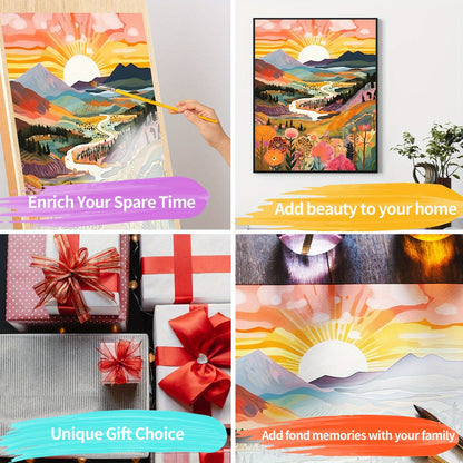 Skorter | 1pc Sunset Mountain Landscape Paint by Numbers for Adults - Without Frame, 40x50CM, DIY Oil Painting Acrylic Art for Wall Decoration