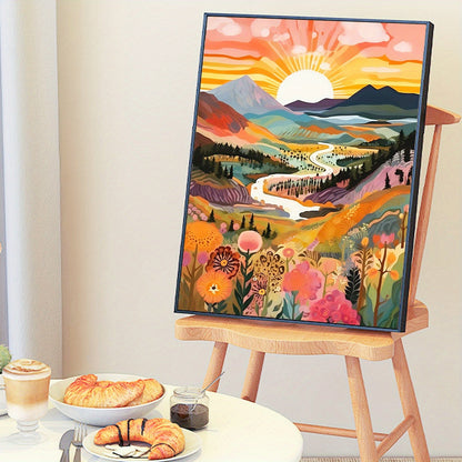 Skorter | 1pc Sunset Mountain Landscape Paint by Numbers for Adults - Without Frame, 40x50CM, DIY Oil Painting Acrylic Art for Wall Decoration