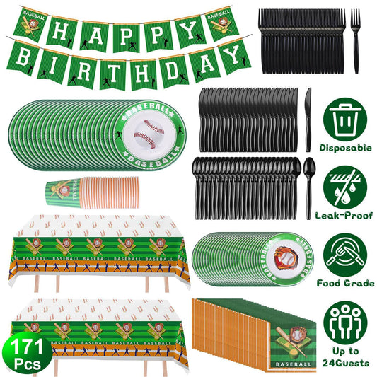 Skorter | 171-pieces: Baseball birthday party disposable tableware set