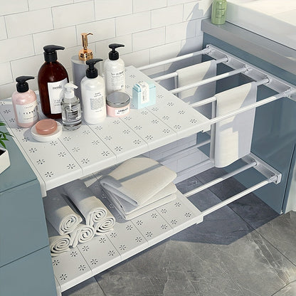 Skorter | FlexRack - Adjustable Wall-Mounted Storage Shelf with Retractable Tension Rod