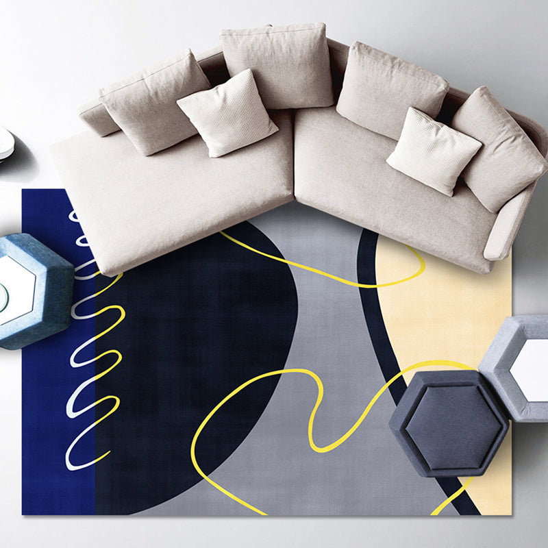 Skorter | Blue and Green Abstract Carpet Polyester Modernist Carpet Washable Pet-Friendly Area Rug for the Living Room