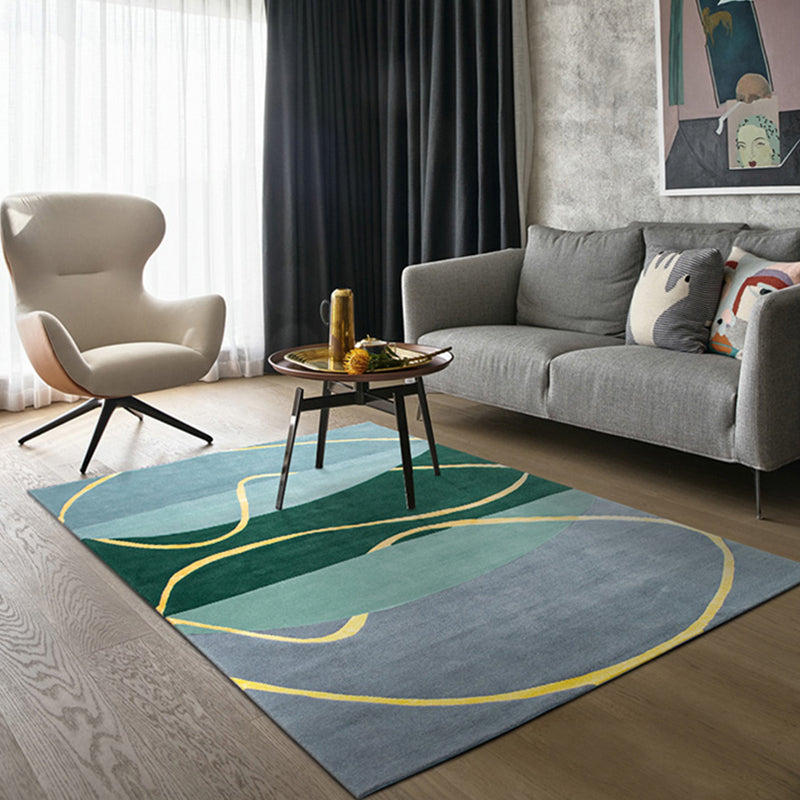 Skorter | Blue and Green Abstract Carpet Polyester Modernist Carpet Washable Pet-Friendly Area Rug for the Living Room