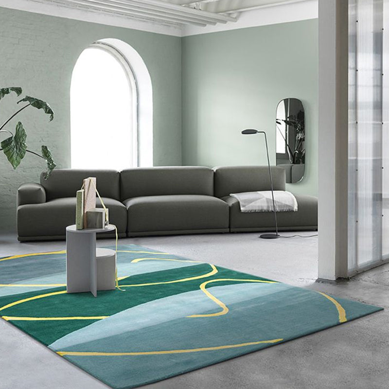 Skorter | Blue and Green Abstract Carpet Polyester Modernist Carpet Washable Pet-Friendly Area Rug for the Living Room