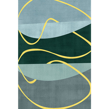 Skorter | Blue and Green Abstract Carpet Polyester Modernist Carpet Washable Pet-Friendly Area Rug for the Living Room