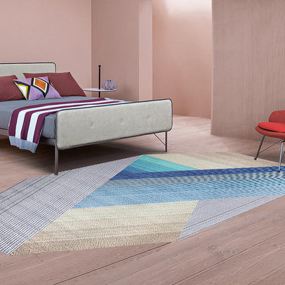 Skorter | Blue irregular bedroom carpet novelty stripes geometric pattern carpet polyester non-slip backing carpet