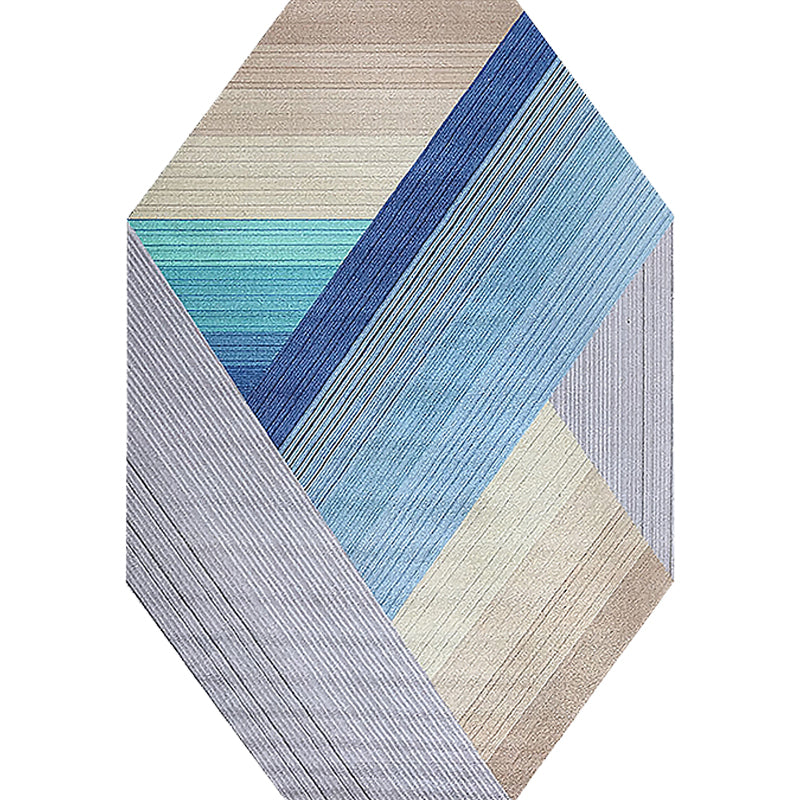 Skorter | Blue irregular bedroom carpet novelty stripes geometric pattern carpet polyester non-slip backing carpet