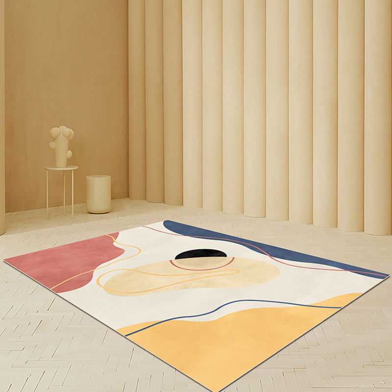 Skorter | Beige Abstract Carpet Polyester Modern Carpet Nonslip Background Pet-Friendly Area Rug for Living Room