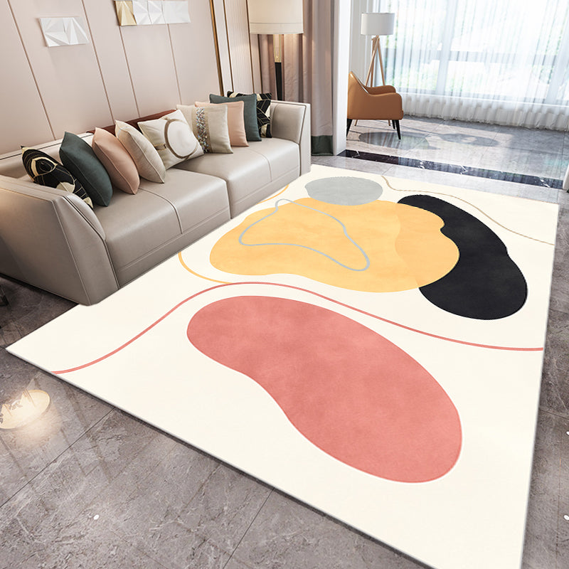 Skorter | Beige Abstract Carpet Polyester Modern Carpet Nonslip Background Pet-Friendly Area Rug for Living Room