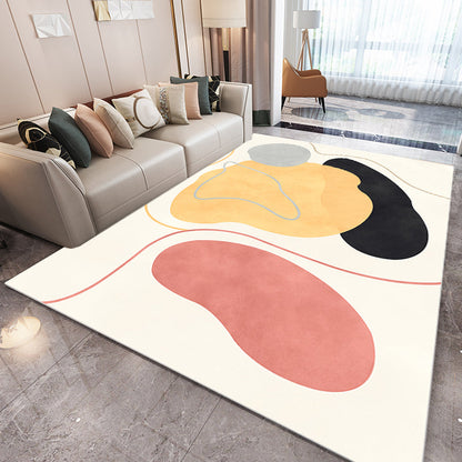 Skorter | Beige Abstract Carpet Polyester Modern Carpet Nonslip Background Pet-Friendly Area Rug for Living Room