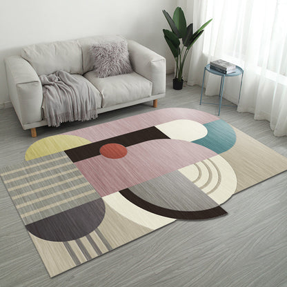 Skorter | Casual Bedroom Irregular Rug in Gray and Ivory Color Block Print Rug Polyester Washable Area Rug