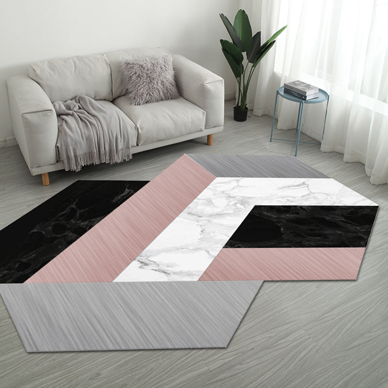 Skorter | Casual Bedroom Irregular Rug in Gray and Ivory Color Block Print Rug Polyester Washable Area Rug