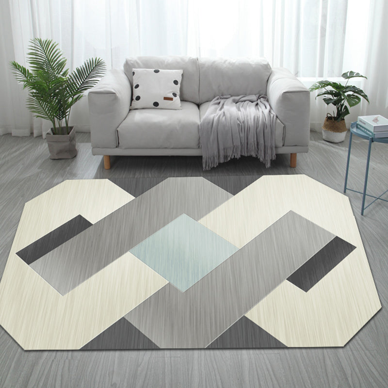 Skorter | Casual Bedroom Irregular Rug in Gray and Ivory Color Block Print Rug Polyester Washable Area Rug