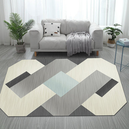 Skorter | Casual Bedroom Irregular Rug in Gray and Ivory Color Block Print Rug Polyester Washable Area Rug