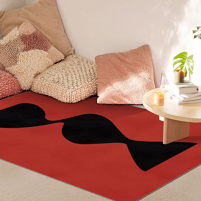 Skorter | Black and Red Abstract Area Rug Polyester Modern Rug Washable Pet Friendly Carpet for Living Room