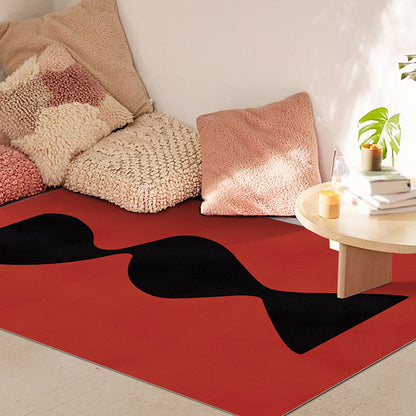 Skorter | Black and Red Abstract Area Rug Polyester Modern Rug Washable Pet Friendly Carpet for Living Room