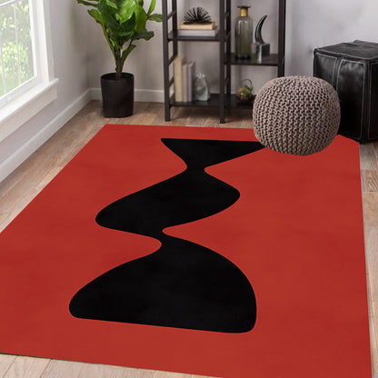 Skorter | Black and Red Abstract Area Rug Polyester Modern Rug Washable Pet Friendly Carpet for Living Room