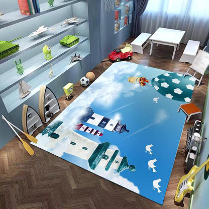 Skorter | Beautiful Cartoon Character Pattern Rug Pink and Green Kids Rug Polyester Pet Friendly Washable Non-Slip Back Area Rug for the Children's Room