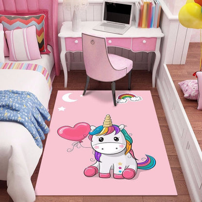 Skorter | Beautiful Cartoon Character Pattern Rug Pink and Green Kids Rug Polyester Pet Friendly Washable Non-Slip Back Area Rug for the Children's Room