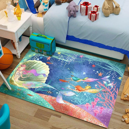 Skorter | Beautiful Cartoon Character Pattern Rug Pink and Green Kids Rug Polyester Pet Friendly Washable Non-Slip Back Area Rug for the Children's Room