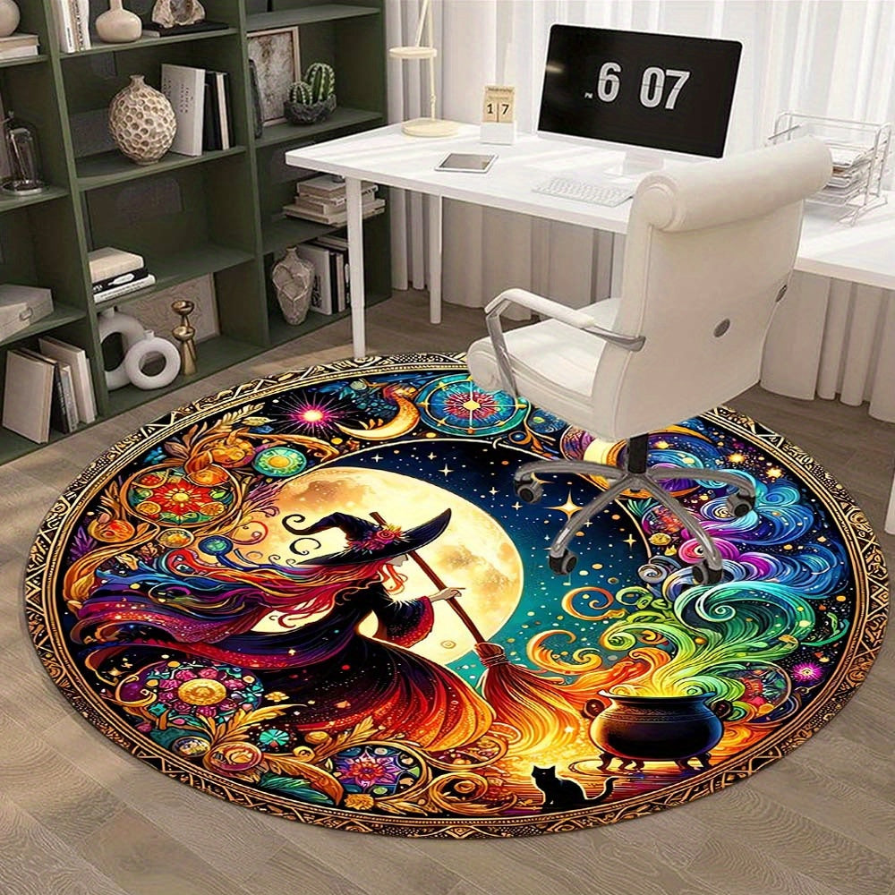 Skorter | Enchanting Witch Drop Round Rug: 800g/m² Crystal Glue, Perfect for Home Decoration – Office Mats, Living Room, Bedroom and More
