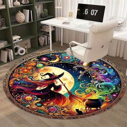 Skorter | Enchanting Witch Drop Round Rug: 800g/m² Crystal Glue, Perfect for Home Decoration – Office Mats, Living Room, Bedroom and More
