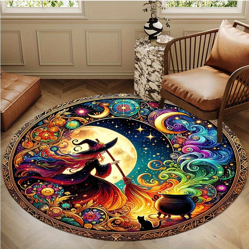 Skorter | Enchanting Witch Drop Round Rug: 800g/m² Crystal Glue, Perfect for Home Decoration – Office Mats, Living Room, Bedroom and More