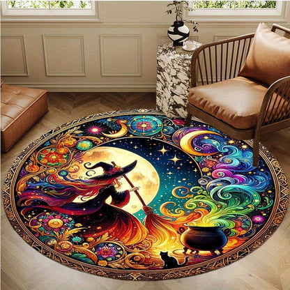 Skorter | Enchanting Witch Drop Round Rug: 800g/m² Crystal Glue, Perfect for Home Decoration – Office Mats, Living Room, Bedroom and More