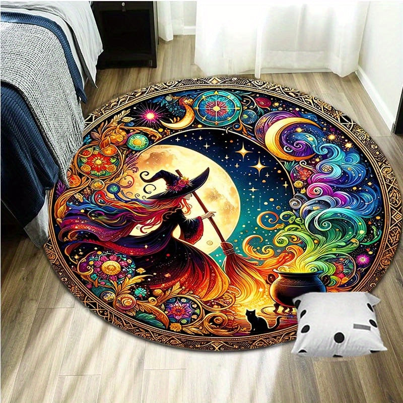 Skorter | Enchanting Witch Drop Round Rug: 800g/m² Crystal Glue, Perfect for Home Decoration – Office Mats, Living Room, Bedroom and More