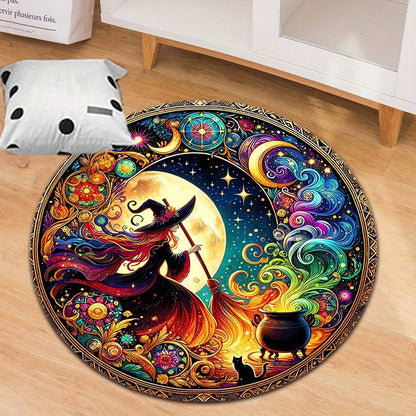 Skorter | Enchanting Witch Drop Round Rug: 800g/m² Crystal Glue, Perfect for Home Decoration – Office Mats, Living Room, Bedroom and More