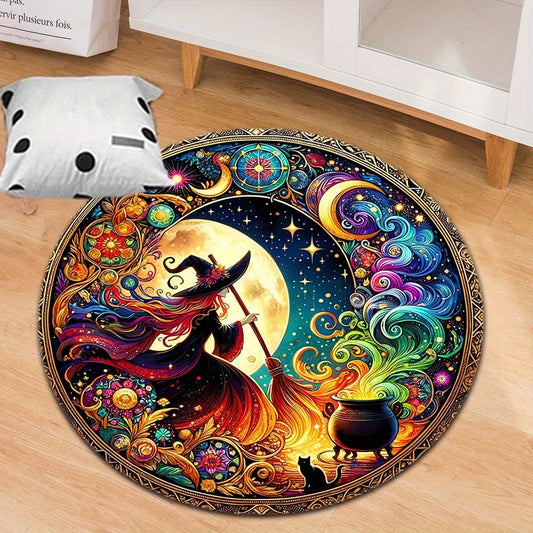 Skorter | Enchanting Witch Drop Round Rug: 800g/m² Crystal Glue, Perfect for Home Decoration – Office Mats, Living Room, Bedroom and More