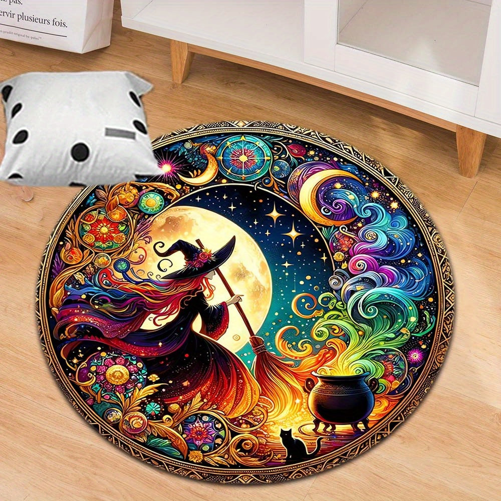 Skorter | Enchanting Witch Drop Round Rug: 800g/m² Crystal Glue, Perfect for Home Decoration – Office Mats, Living Room, Bedroom and More