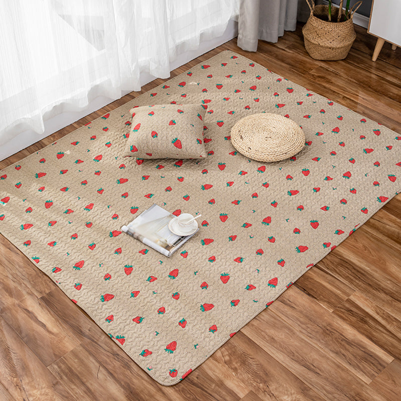 Skorter | Children Strawberry Pattern Rug Yellow and Green Cotton Rug Washable Pet-Friendly Non-Slip Rug for the Children's Room