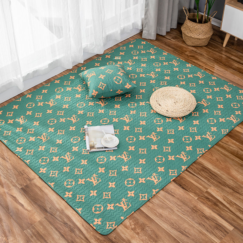 Skorter | Children Strawberry Pattern Rug Yellow and Green Cotton Rug Washable Pet-Friendly Non-Slip Rug for the Children's Room