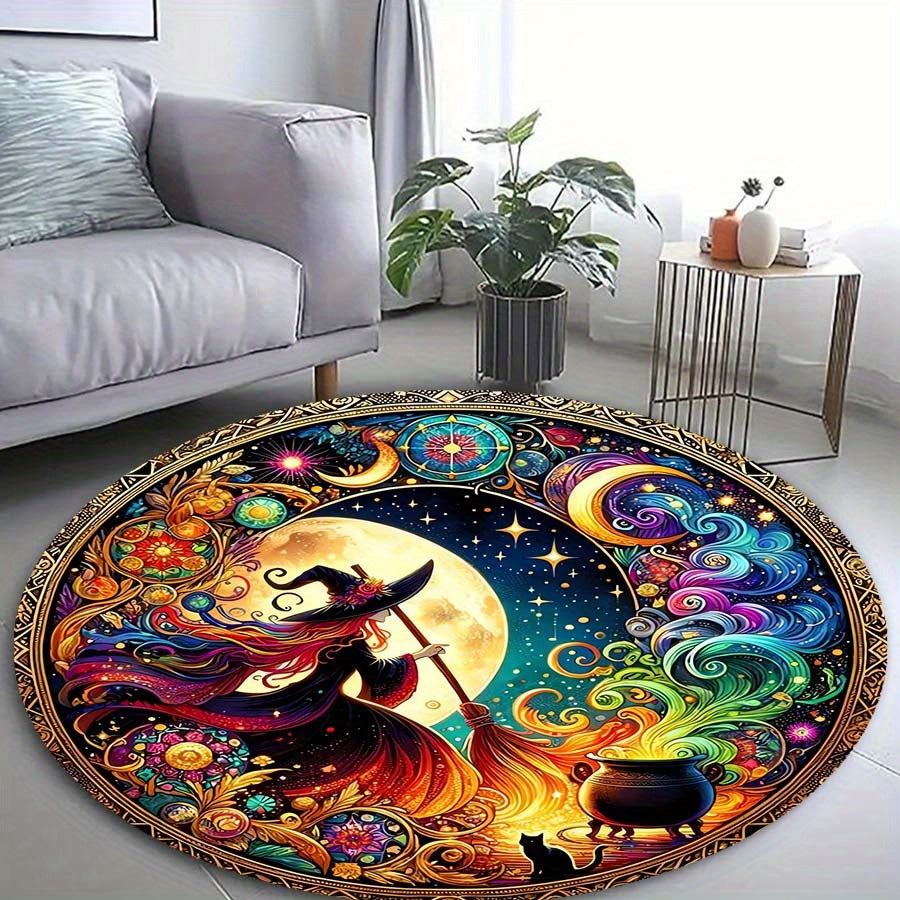 Skorter | Enchanting Witch Drop Round Rug: 800g/m² Crystal Glue, Perfect for Home Decoration – Office Mats, Living Room, Bedroom and More