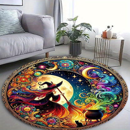 Skorter | Enchanting Witch Drop Round Rug: 800g/m² Crystal Glue, Perfect for Home Decoration – Office Mats, Living Room, Bedroom and More