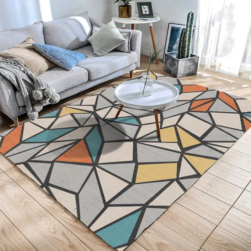Skorter | Color Block Geometric Living Room Rug Polyester Novelty Abstract Rug Washable Pet Friendly Carpet