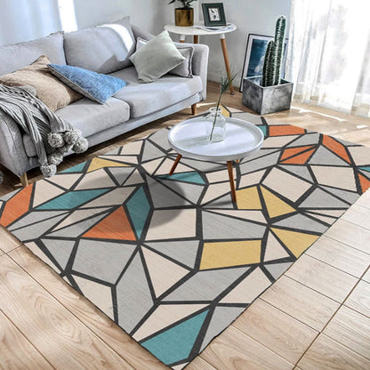 Skorter | Color Block Geometric Living Room Rug Polyester Novelty Abstract Rug Washable Pet Friendly Carpet