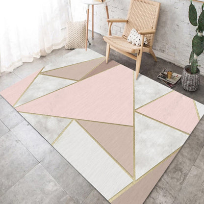 Skorter | Color Block Geometric Living Room Rug Polyester Novelty Abstract Rug Washable Pet Friendly Carpet