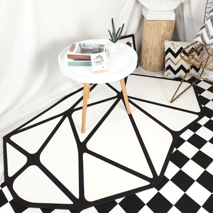 Skorter | Black and White Bedroom Carpet Contemporary Geometric Pattern Rug Leather Pet Friendly Non-Slip Area Rug