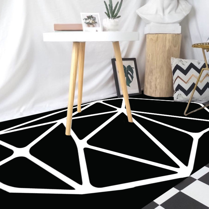 Skorter | Black and White Bedroom Carpet Contemporary Geometric Pattern Rug Leather Pet Friendly Non-Slip Area Rug