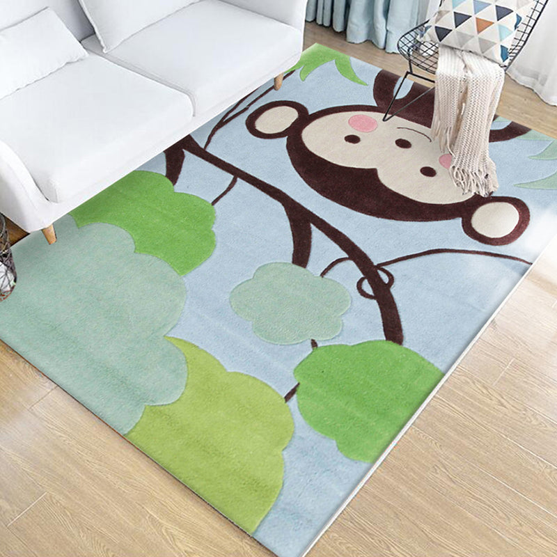 Skorter | Children's Animal Pattern Rug Green Multicolor Polyester Rug Washable Pet-Friendly Non-Slip Rug for the Children's Room