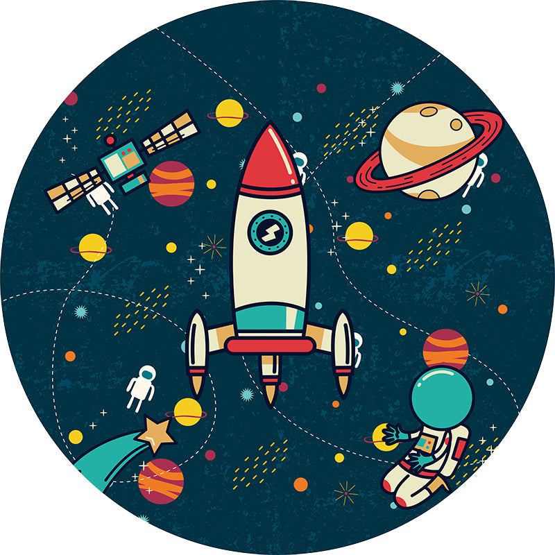 Skorter | Children Space Pattern Carpet Black and Blue Polyester Carpet Washable Pet-Friendly Non-Slip Rug for Children's Room