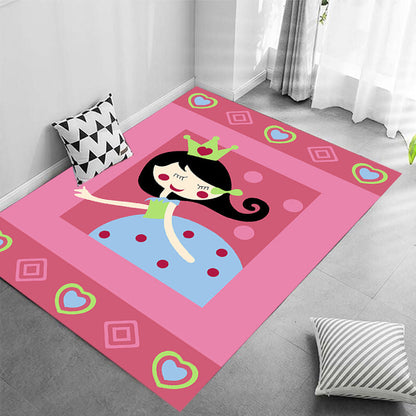 Skorter | Cute Cartoon Character Pattern Rug Pink Kids Rug Polyester Washable Pet Friendly Non-Slip Rug for the Nursery
