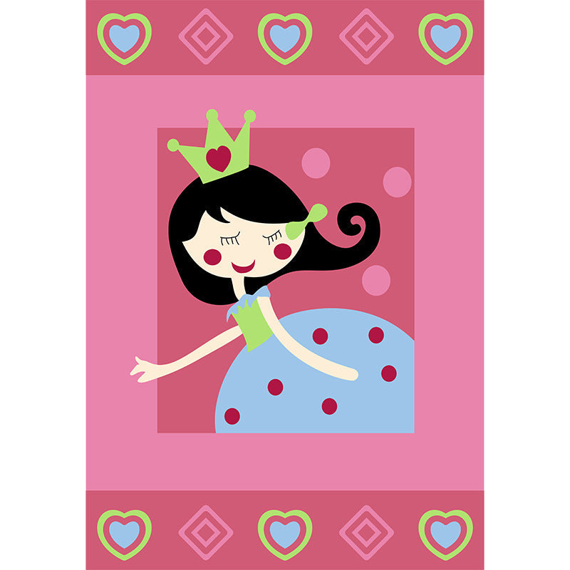 Skorter | Cute Cartoon Character Pattern Rug Pink Kids Rug Polyester Washable Pet Friendly Non-Slip Rug for the Nursery