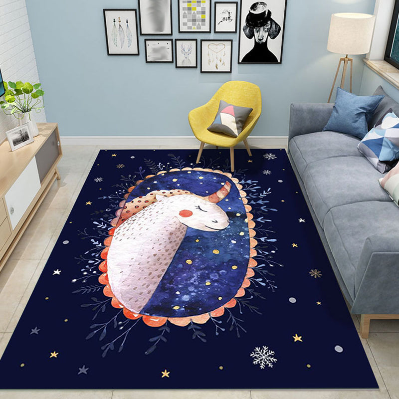 Skorter | Colorful Cartoon Animal Pattern Area Rug Pink and Blue Children Rug Polyester Pet-Friendly Washable Non-Slip Back Area Rug for Daycare