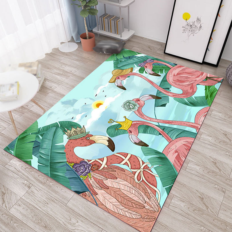 Skorter | Colorful Cartoon Animal Pattern Area Rug Pink and Blue Children Rug Polyester Pet-Friendly Washable Non-Slip Back Area Rug for Daycare